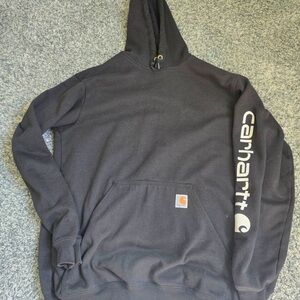 Carhartt Spell Out Logo Hoodie Loose Fit Black Midweight Size Medium Y2K Vintage
